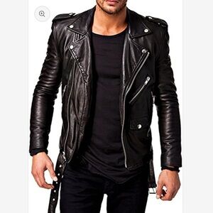 Men's Black Leather Biker Jacket